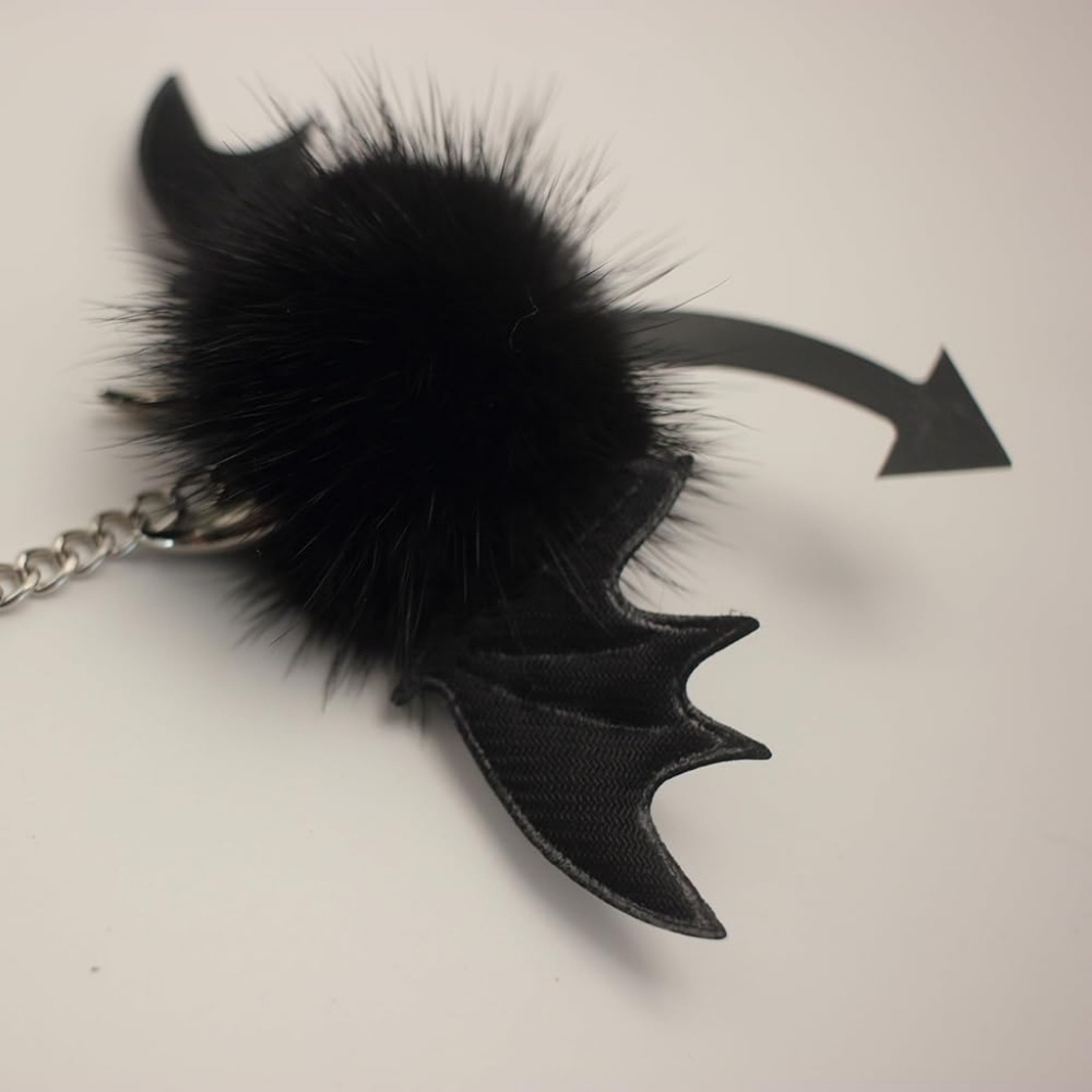 Cute Black Bat Keychain with Fluffy Pom - Picture 6 of 6